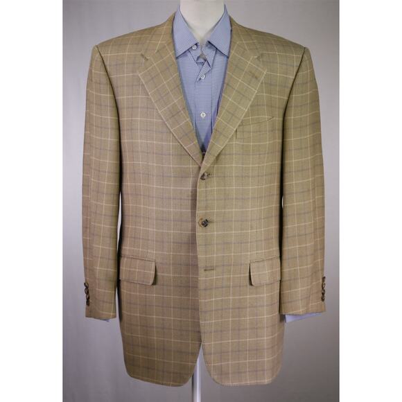 Corneliani Gold Checkered Wool Silk Sportcoat Blazer 44L - Picture 2 of 9